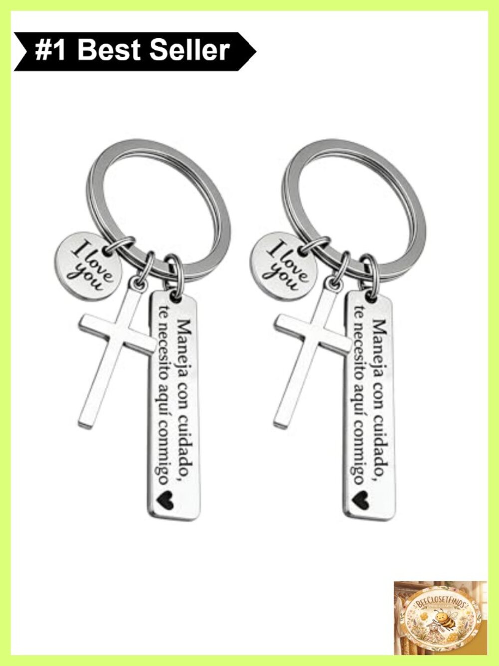 Couple Keychains Set 2pc I Love You Drive Safe Gift Stainless Steel